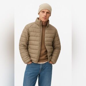 Primark Taupe Puffer Jacket Men’s Medium Lightweight Shower Resistant Zip Coat